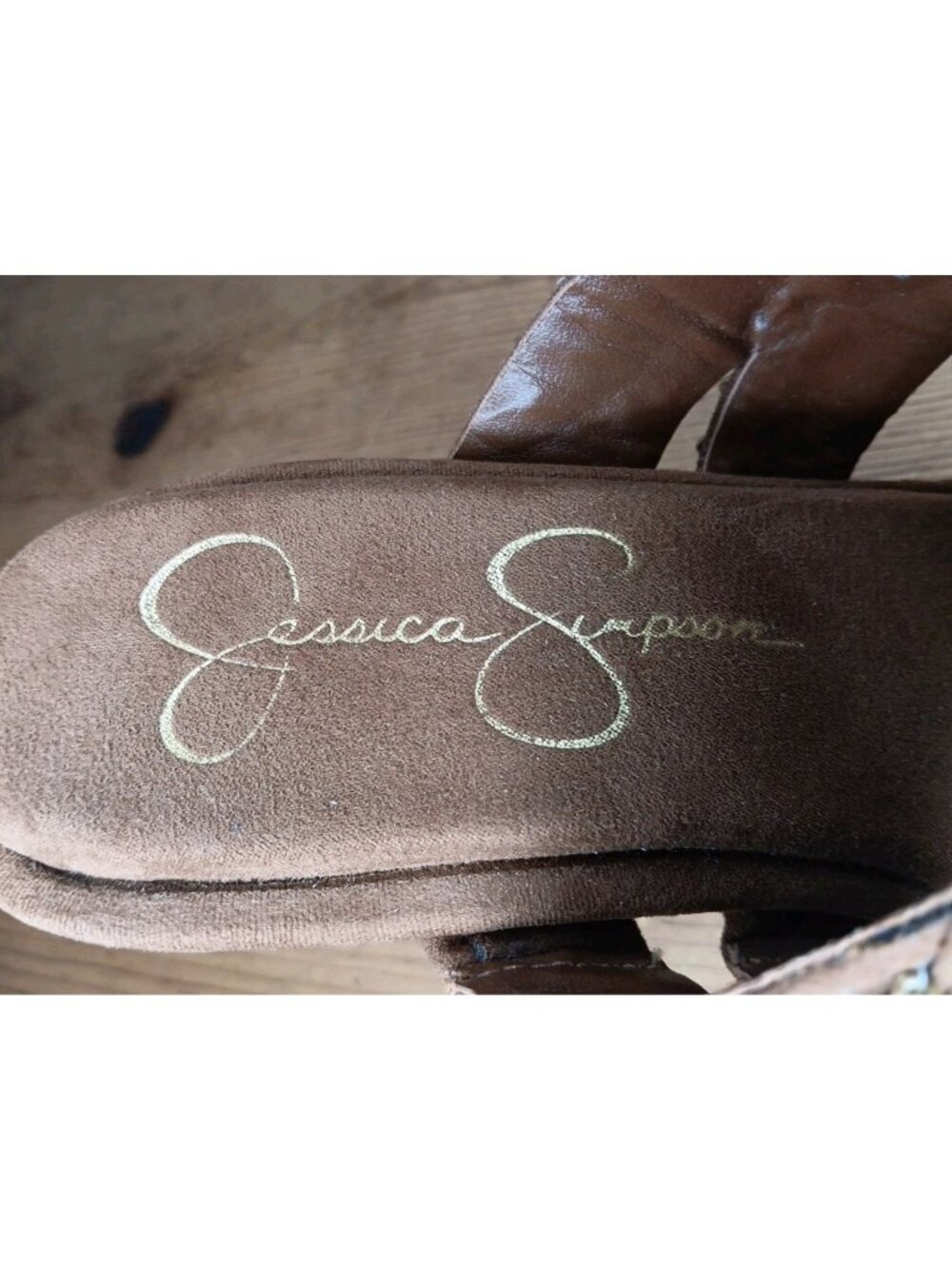 Jessica Simpson Rixei Sandal Womens 8 Brown Beaded Strappy 3.5" Heel Slip On - Picture 9 of 10